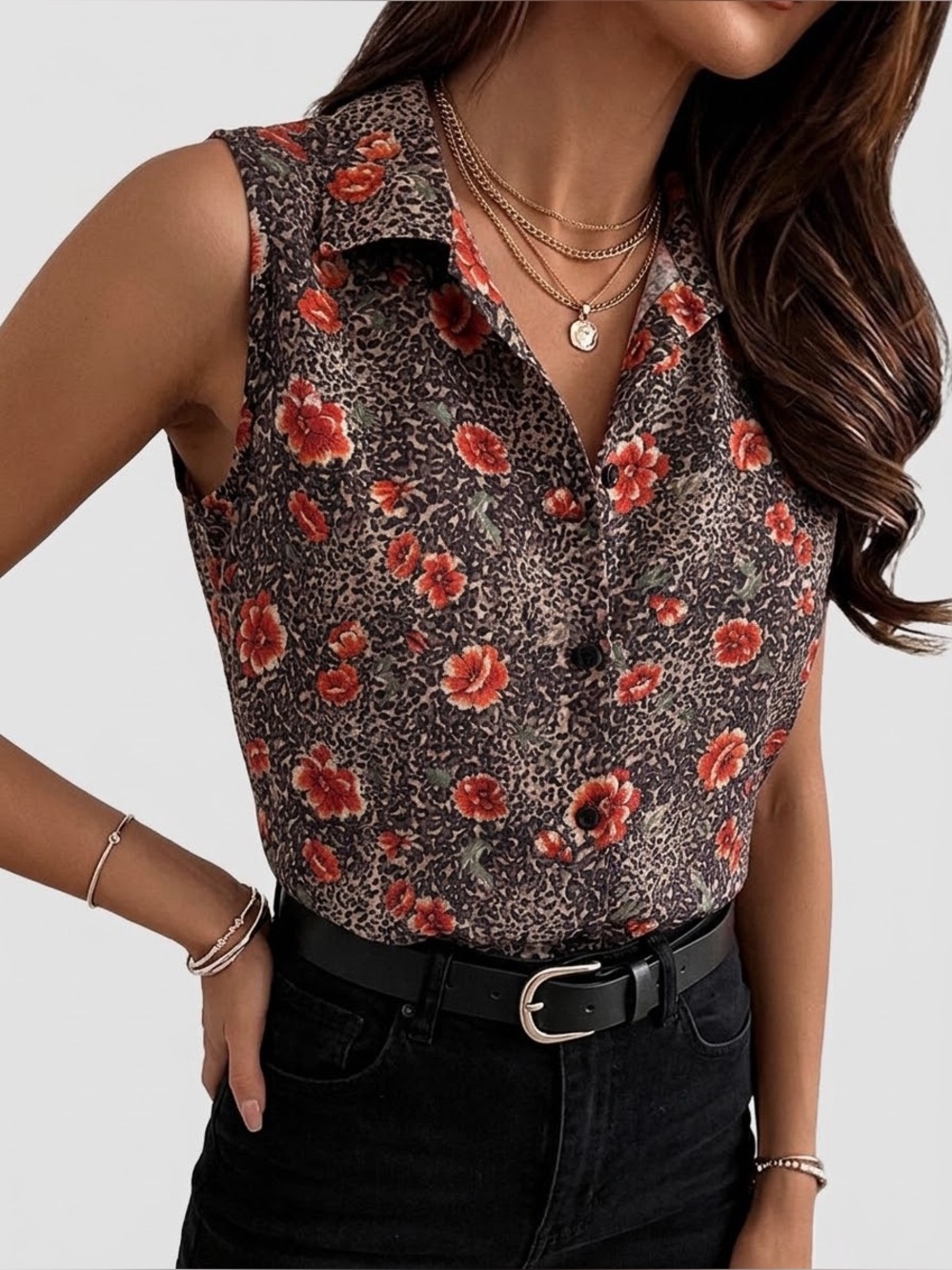Vintage 100% Silk Leopard Print Sleeveless Button-down Blouse • Some Flaws